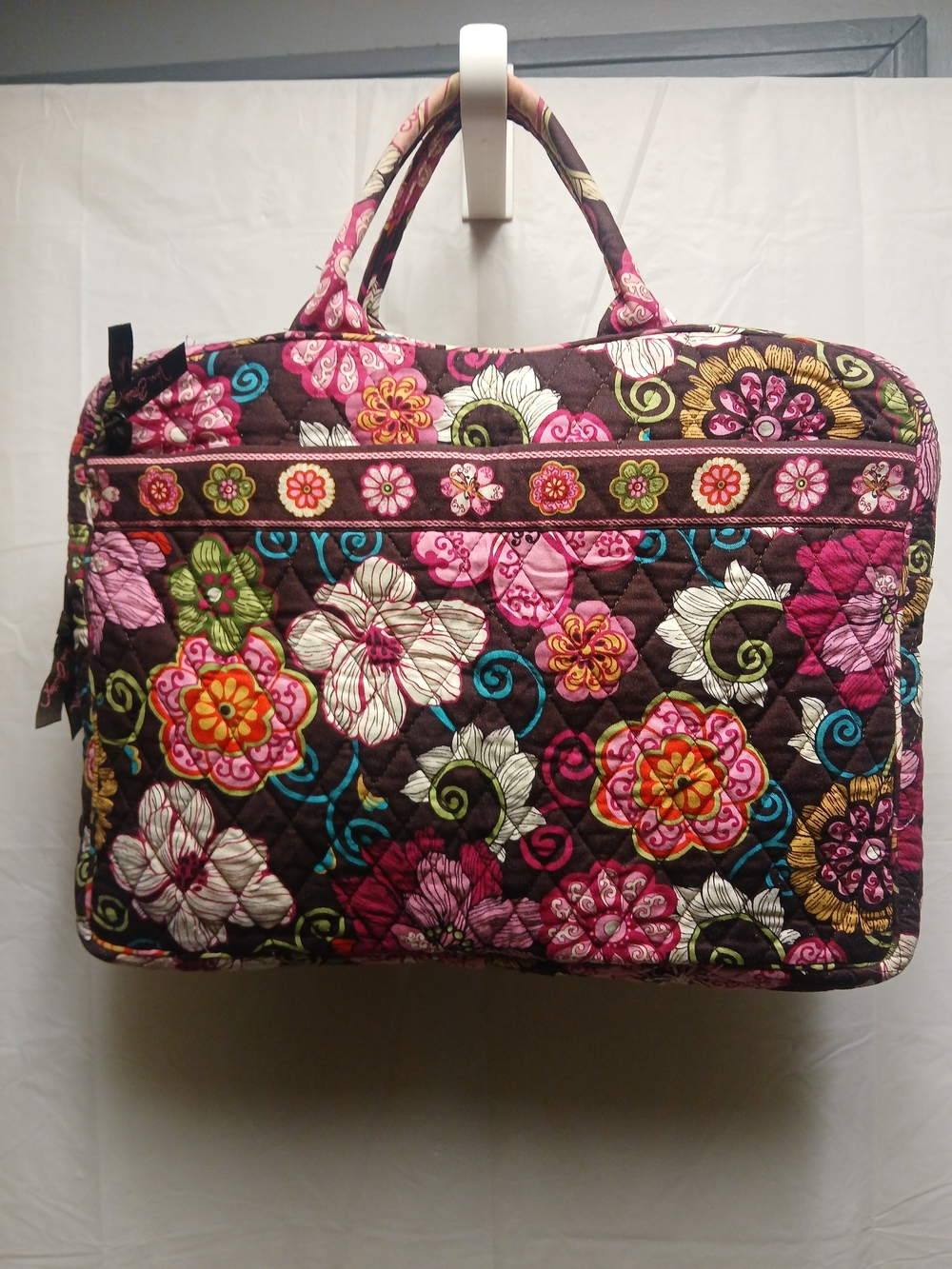 Vera Bradley Quilted Floral Laptop Carry Top in Brown and Pink
